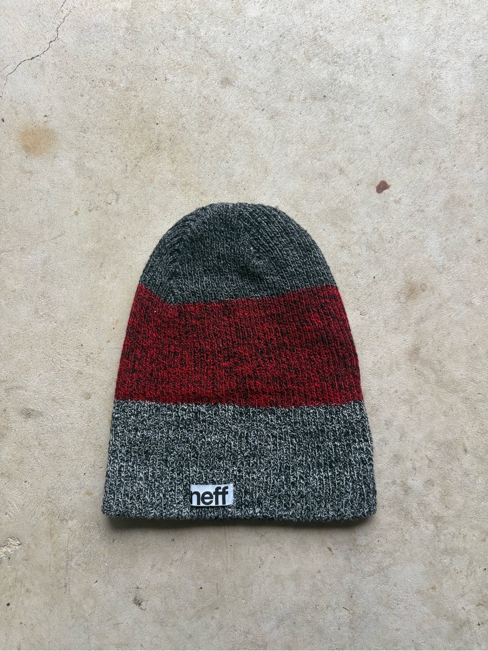 Neff gray and red striped beanie